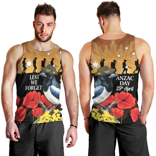 Australia Magpie ANZAC Day Men Tank Top Rising Sun 25th April Poppy Golden Wattle - Aussie Hoodie