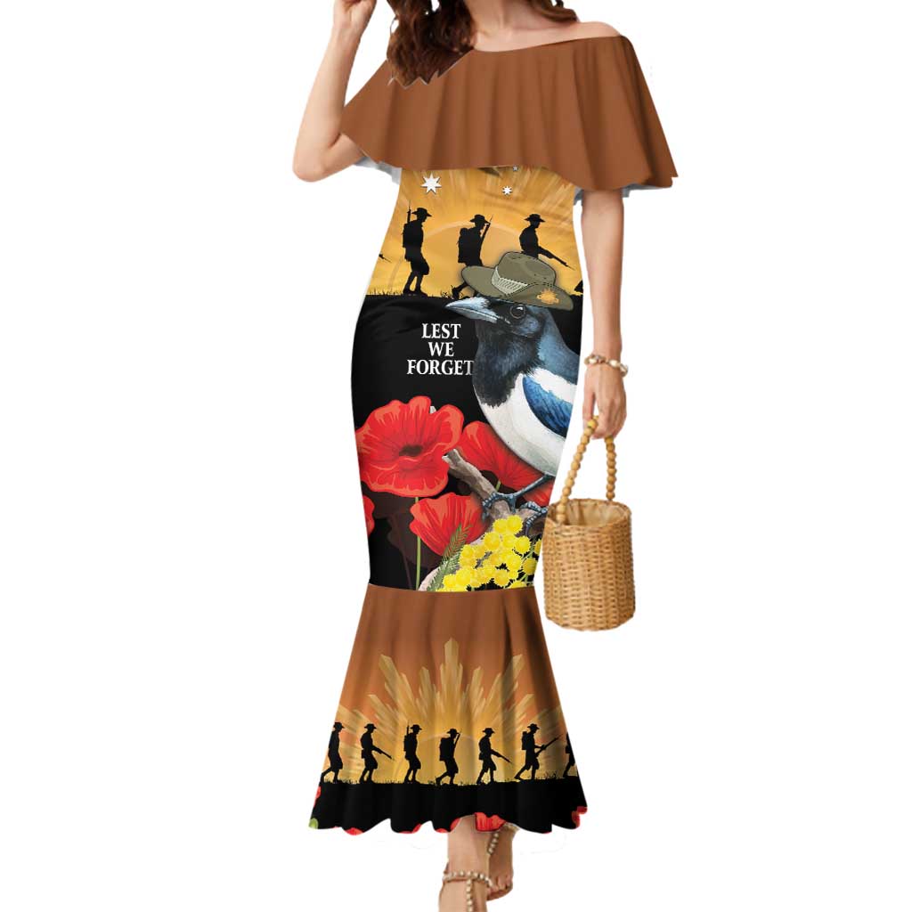 Australia Magpie ANZAC Day Mermaid Dress Rising Sun 25th April Poppy Golden Wattle - Aussie Hoodie