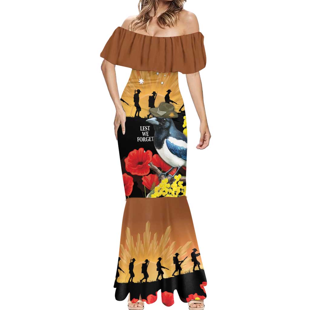 Australia Magpie ANZAC Day Mermaid Dress Rising Sun 25th April Poppy Golden Wattle - Aussie Hoodie