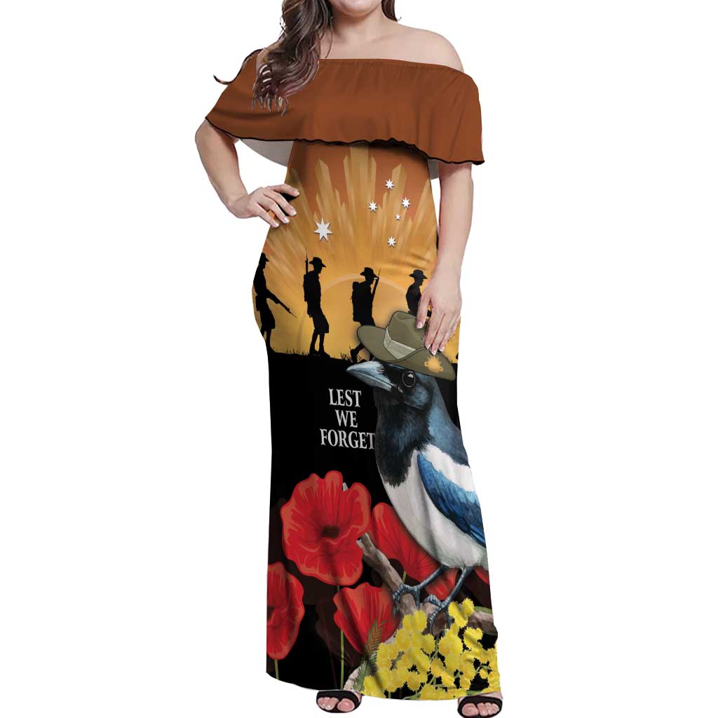 Australia Magpie ANZAC Day Off Shoulder Maxi Dress Rising Sun 25th April Poppy Golden Wattle - Aussie Hoodie