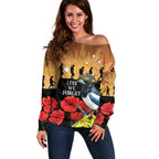 Australia Magpie ANZAC Day Off Shoulder Sweater Rising Sun 25th April Poppy Golden Wattle - Aussie Hoodie