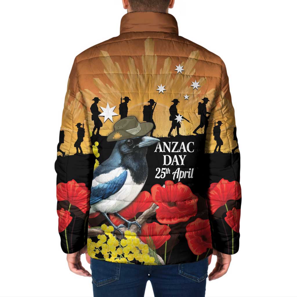 Australia Magpie ANZAC Day Padded Jacket Rising Sun 25th April Poppy Golden Wattle - Aussie Hoodie