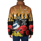 Australia Magpie ANZAC Day Padded Jacket Rising Sun 25th April Poppy Golden Wattle - Aussie Hoodie