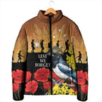 Australia Magpie ANZAC Day Padded Jacket Rising Sun 25th April Poppy Golden Wattle - Aussie Hoodie