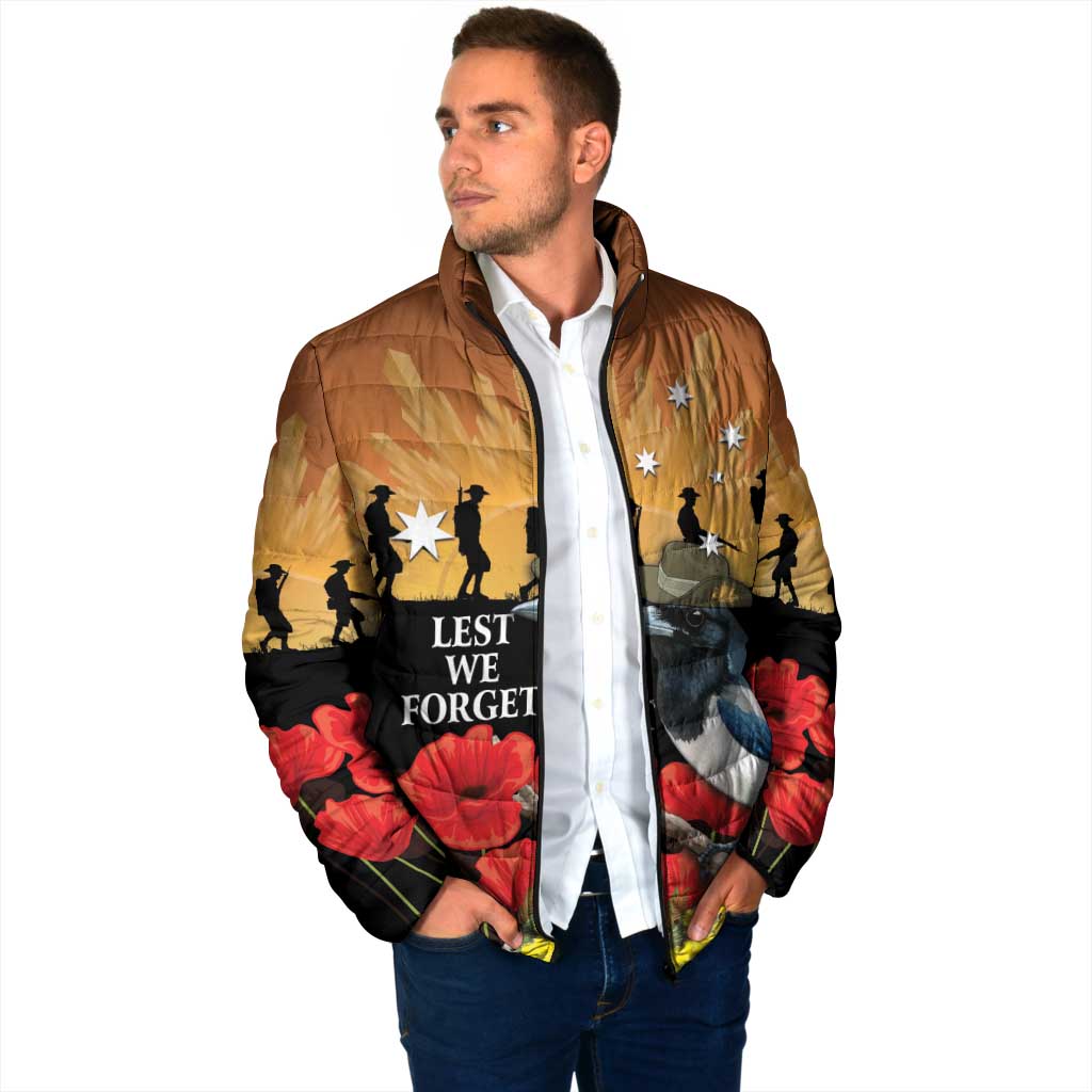 Australia Magpie ANZAC Day Padded Jacket Rising Sun 25th April Poppy Golden Wattle - Aussie Hoodie