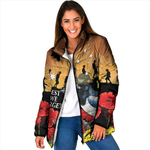 Australia Magpie ANZAC Day Padded Jacket Rising Sun 25th April Poppy Golden Wattle - Aussie Hoodie