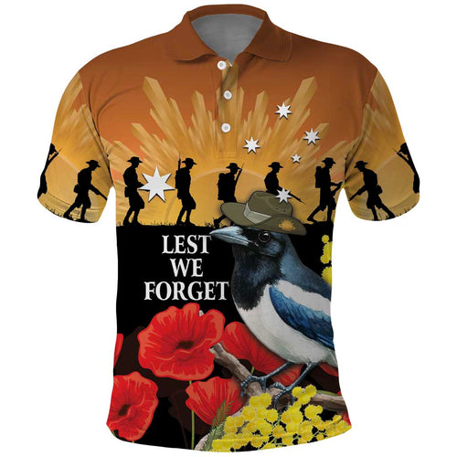 Australia Magpie ANZAC Day Polo Shirt Rising Sun 25th April Poppy Golden Wattle - Aussie Hoodie