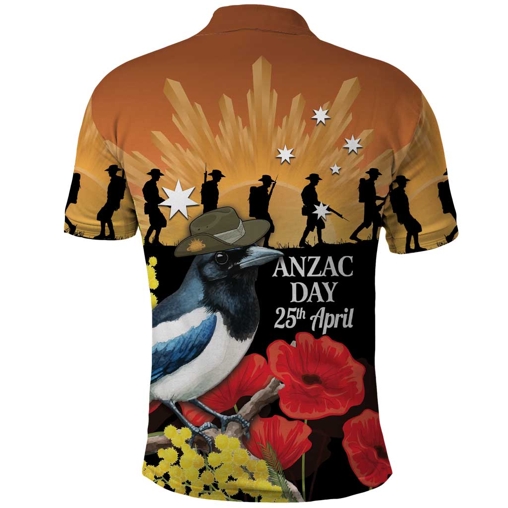 Australia Magpie ANZAC Day Polo Shirt Rising Sun 25th April Poppy Golden Wattle - Aussie Hoodie