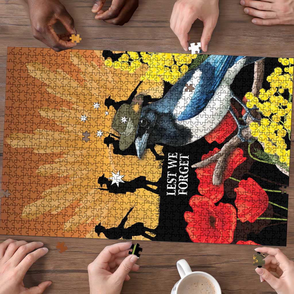 Australia Magpie ANZAC Day Puzzle Rising Sun 25th April Poppy Golden Wattle - Aussie Hoodie