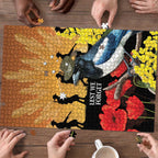 Australia Magpie ANZAC Day Puzzle Rising Sun 25th April Poppy Golden Wattle - Aussie Hoodie
