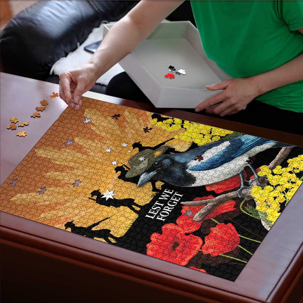 Australia Magpie ANZAC Day Puzzle Rising Sun 25th April Poppy Golden Wattle - Aussie Hoodie