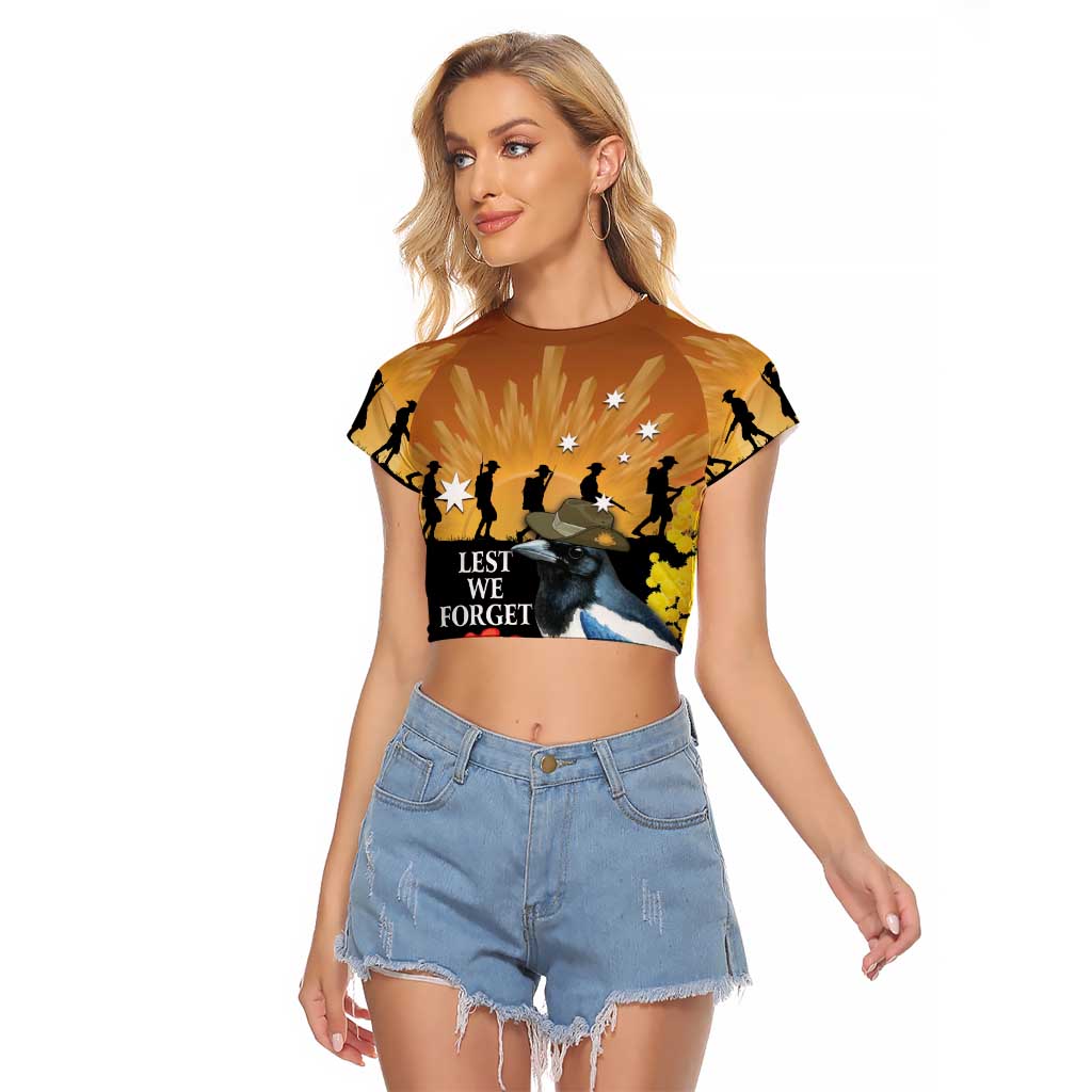 Australia Magpie ANZAC Day Raglan Cropped T Shirt Rising Sun 25th April Poppy Golden Wattle - Aussie Hoodie