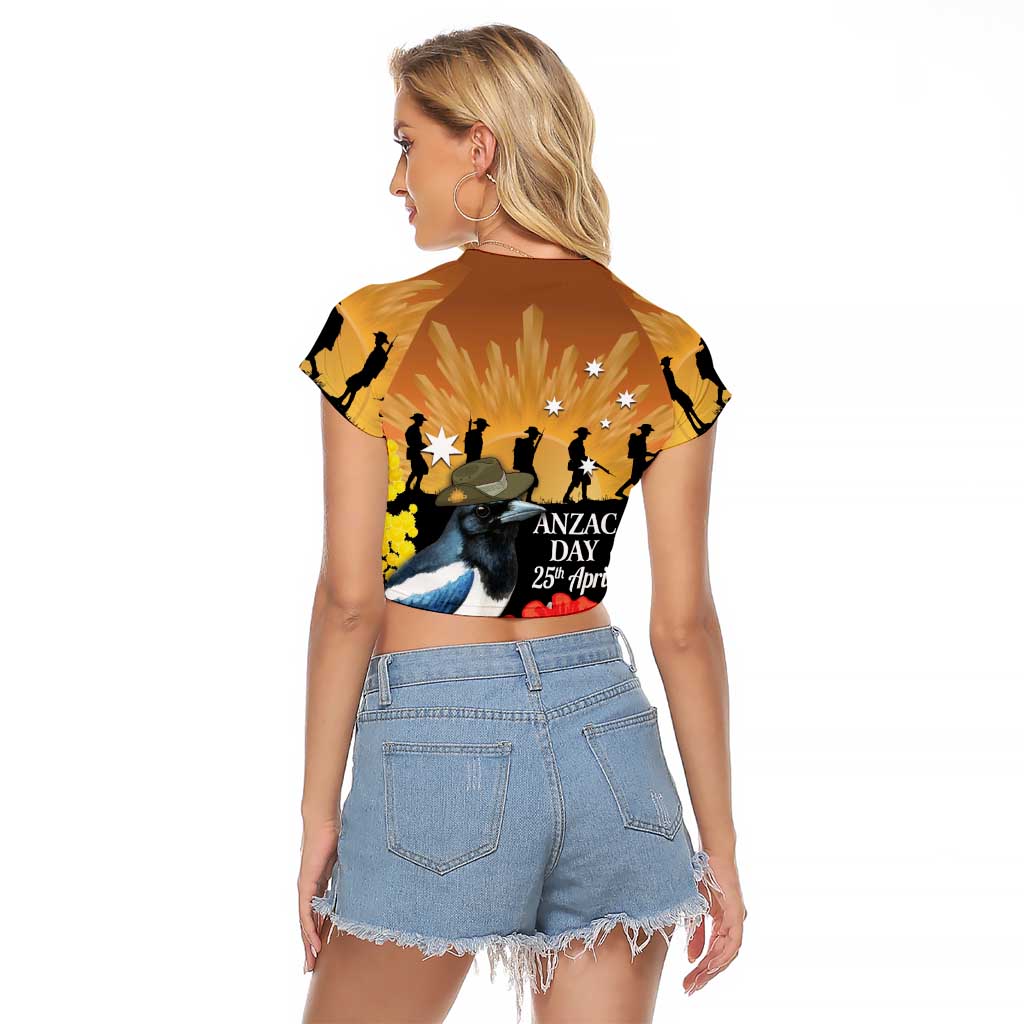 Australia Magpie ANZAC Day Raglan Cropped T Shirt Rising Sun 25th April Poppy Golden Wattle - Aussie Hoodie