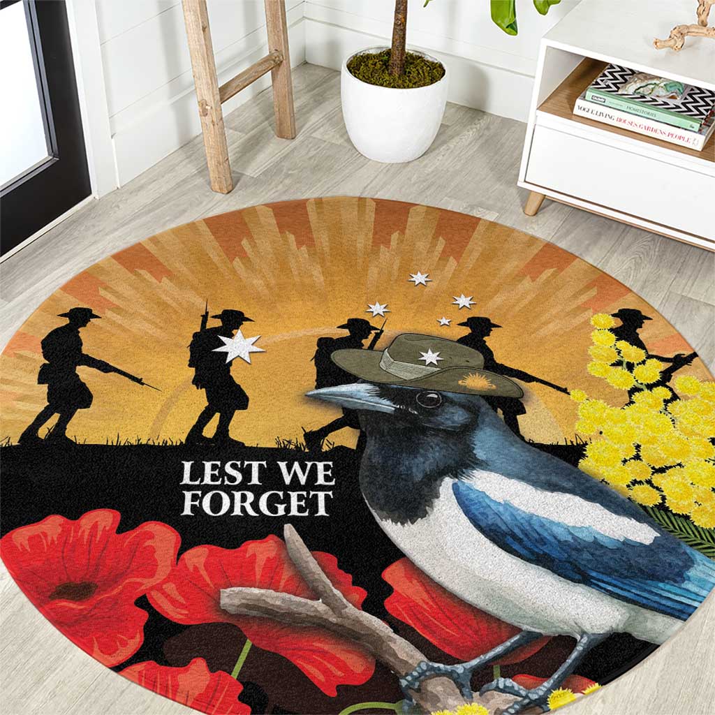 Australia Magpie ANZAC Day Round Carpet Rising Sun 25th April Poppy Golden Wattle - Aussie Hoodie