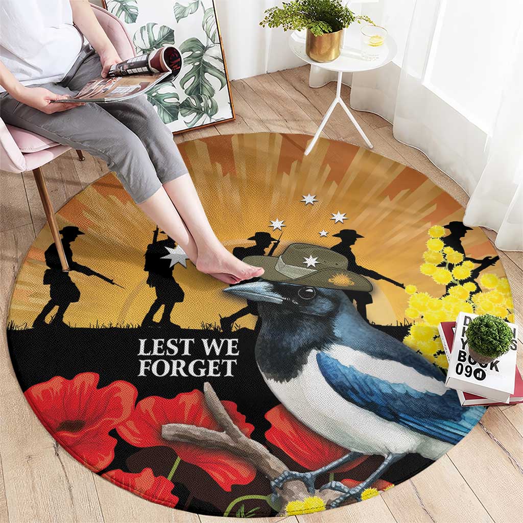 Australia Magpie ANZAC Day Round Carpet Rising Sun 25th April Poppy Golden Wattle - Aussie Hoodie