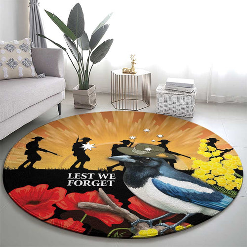 Australia Magpie ANZAC Day Round Carpet Rising Sun 25th April Poppy Golden Wattle - Aussie Hoodie