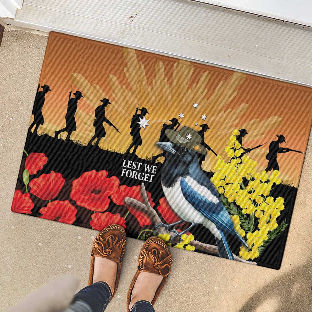 Australia Magpie ANZAC Day Rubber Doormat Rising Sun 25th April Poppy Golden Wattle - Aussie Hoodie
