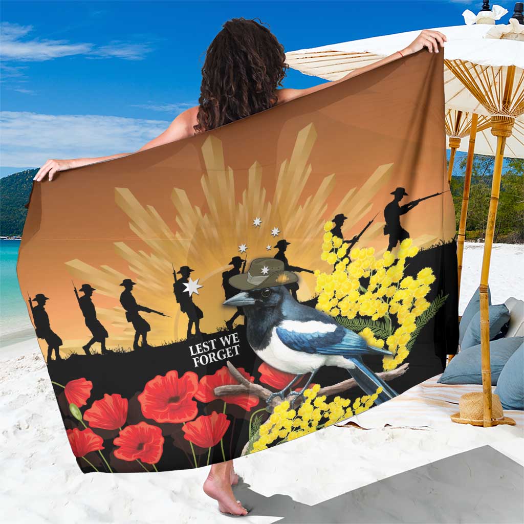 Australia Magpie ANZAC Day Sarong Rising Sun 25th April Poppy Golden Wattle - Aussie Hoodie