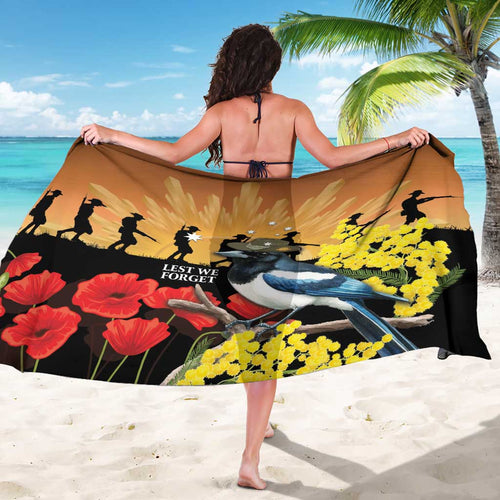 Australia Magpie ANZAC Day Sarong Rising Sun 25th April Poppy Golden Wattle - Aussie Hoodie