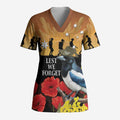 Australia Magpie ANZAC Day Scrub Top Rising Sun 25th April Poppy Golden Wattle - Aussie Hoodie
