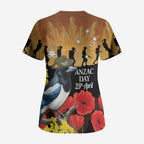 Australia Magpie ANZAC Day Scrub Top Rising Sun 25th April Poppy Golden Wattle - Aussie Hoodie
