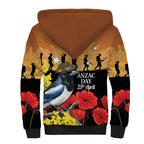 Australia Magpie ANZAC Day Sherpa Hoodie Rising Sun 25th April Poppy Golden Wattle - Aussie Hoodie