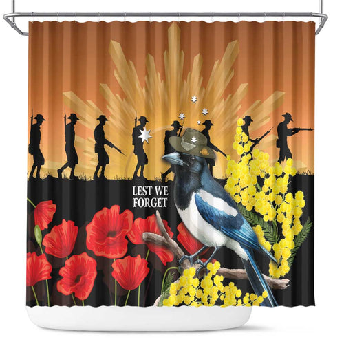 Australia Magpie ANZAC Day Shower Curtain Rising Sun 25th April Poppy Golden Wattle - Aussie Hoodie