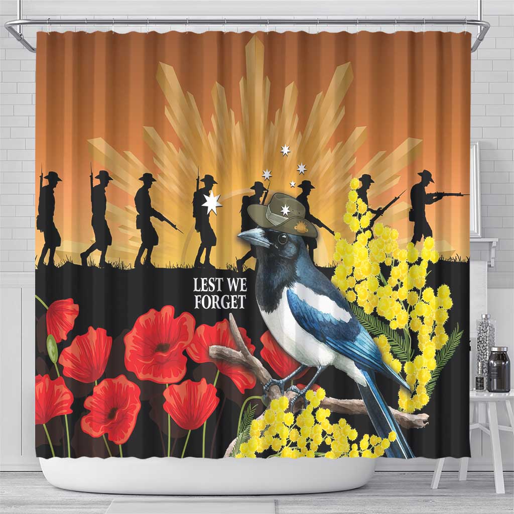 Australia Magpie ANZAC Day Shower Curtain Rising Sun 25th April Poppy Golden Wattle - Aussie Hoodie