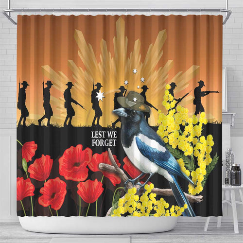 Australia Magpie ANZAC Day Shower Curtain Rising Sun 25th April Poppy Golden Wattle - Aussie Hoodie