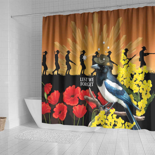 Australia Magpie ANZAC Day Shower Curtain Rising Sun 25th April Poppy Golden Wattle - Aussie Hoodie