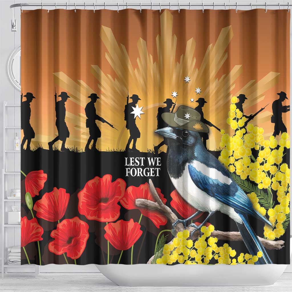 Australia Magpie ANZAC Day Shower Curtain Rising Sun 25th April Poppy Golden Wattle - Aussie Hoodie