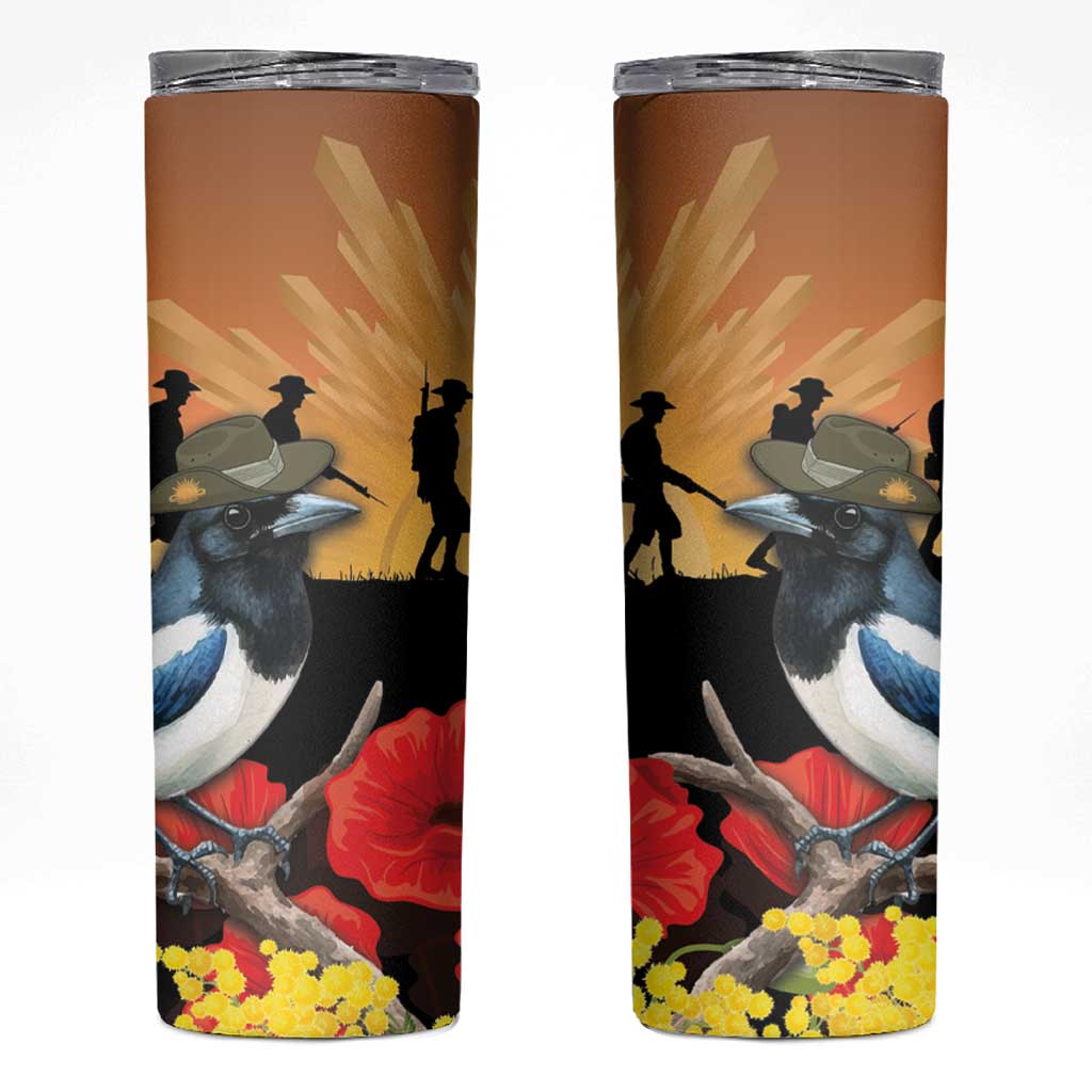 Australia Magpie ANZAC Day Skinny Tumbler Rising Sun 25th April Poppy Golden Wattle - Aussie Hoodie