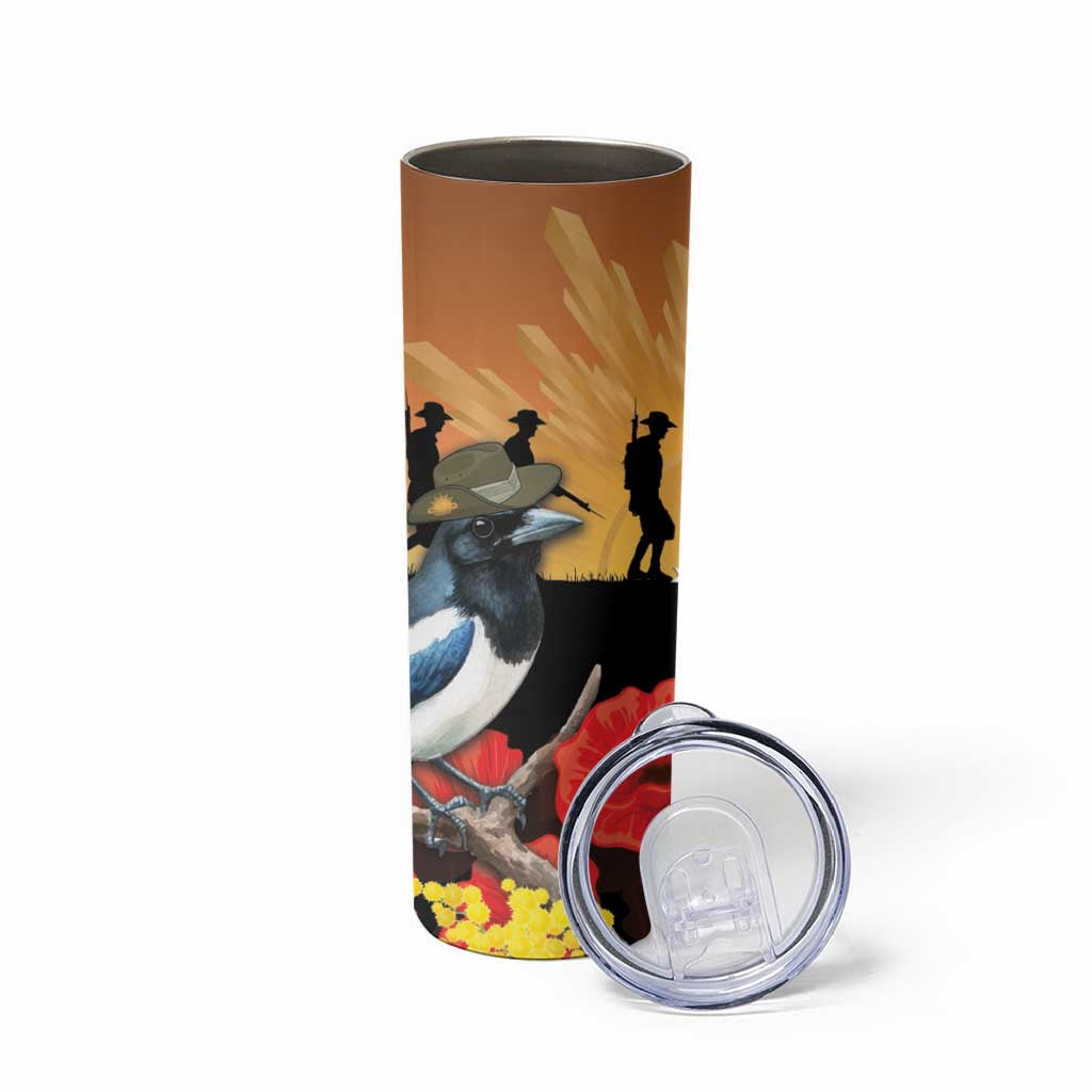 Australia Magpie ANZAC Day Skinny Tumbler Rising Sun 25th April Poppy Golden Wattle - Aussie Hoodie