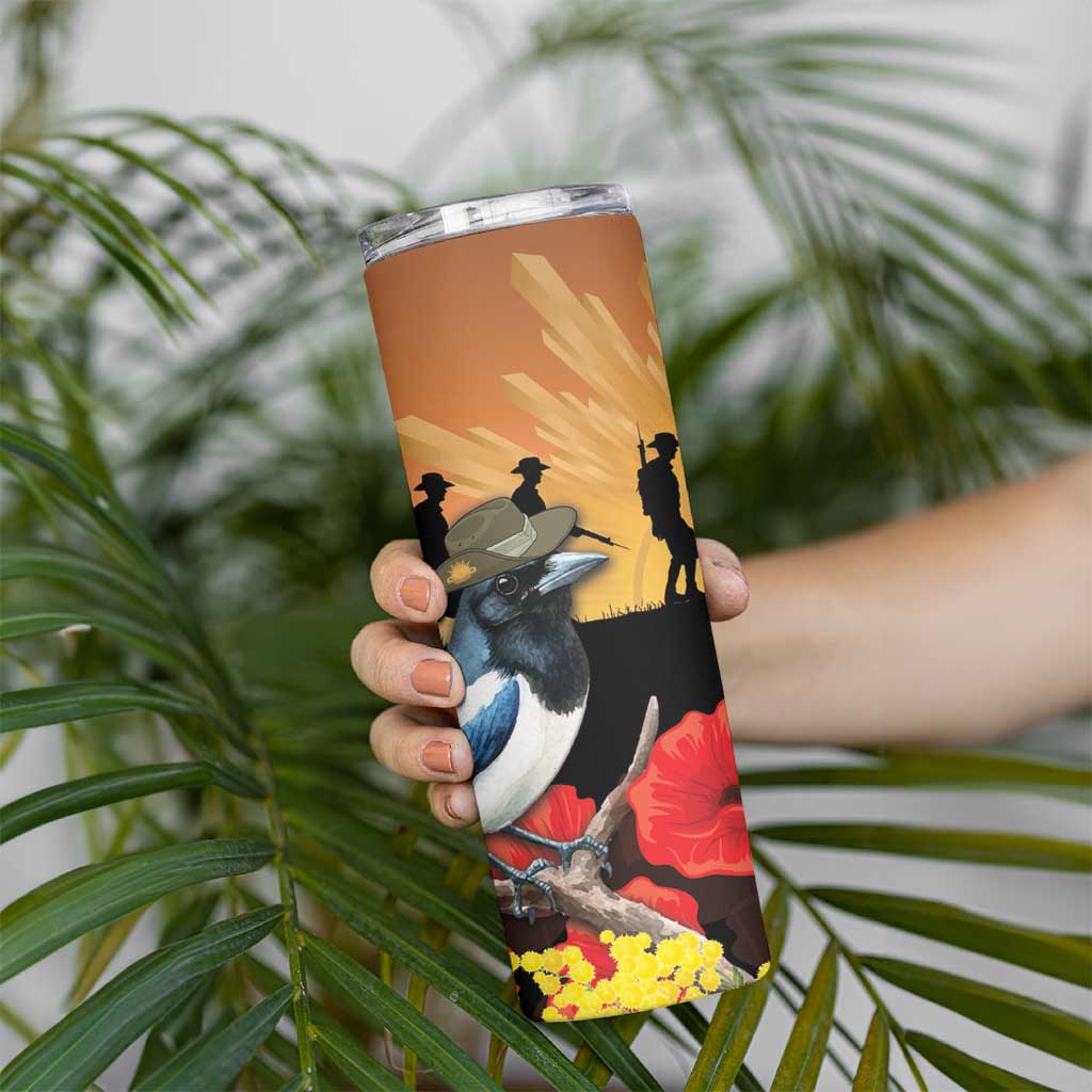 Australia Magpie ANZAC Day Skinny Tumbler Rising Sun 25th April Poppy Golden Wattle - Aussie Hoodie