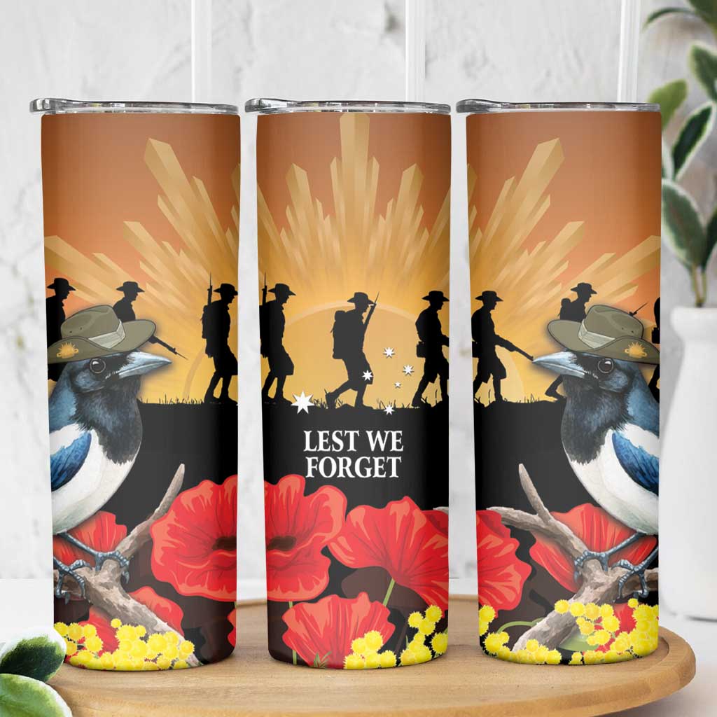Australia Magpie ANZAC Day Skinny Tumbler Rising Sun 25th April Poppy Golden Wattle - Aussie Hoodie
