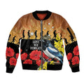 Australia Magpie ANZAC Day Sleeve Zip Bomber Jacket Rising Sun 25th April Poppy Golden Wattle - Aussie Hoodie