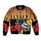 Australia Magpie ANZAC Day Sleeve Zip Bomber Jacket Rising Sun 25th April Poppy Golden Wattle - Aussie Hoodie