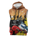 Australia Magpie ANZAC Day Sleeveless Hoodie Rising Sun 25th April Poppy Golden Wattle - Aussie Hoodie