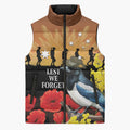 Australia Magpie ANZAC Day Sleeveless Puffer Jacket Rising Sun 25th April Poppy Golden Wattle - Aussie Hoodie