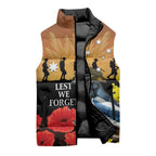 Australia Magpie ANZAC Day Sleeveless Puffer Jacket Rising Sun 25th April Poppy Golden Wattle - Aussie Hoodie