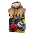 Australia Magpie ANZAC Day Sleeveless Zip Hoodie Rising Sun 25th April Poppy Golden Wattle - Aussie Hoodie