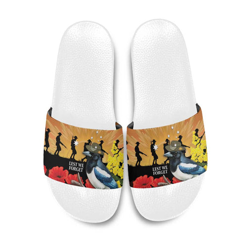 Australia Magpie ANZAC Day Slide Sandals Rising Sun 25th April Poppy Golden Wattle - Aussie Hoodie