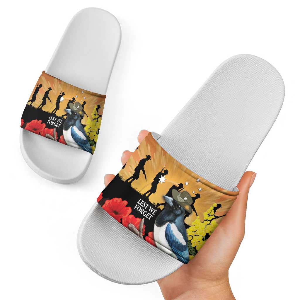 Australia Magpie ANZAC Day Slide Sandals Rising Sun 25th April Poppy Golden Wattle - Aussie Hoodie