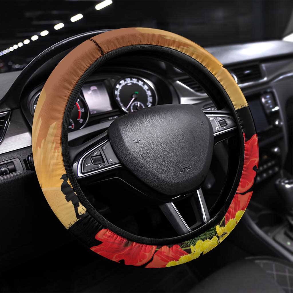 Australia Magpie ANZAC Day Steering Wheel Cover Rising Sun 25th April Poppy Golden Wattle - Aussie Hoodie