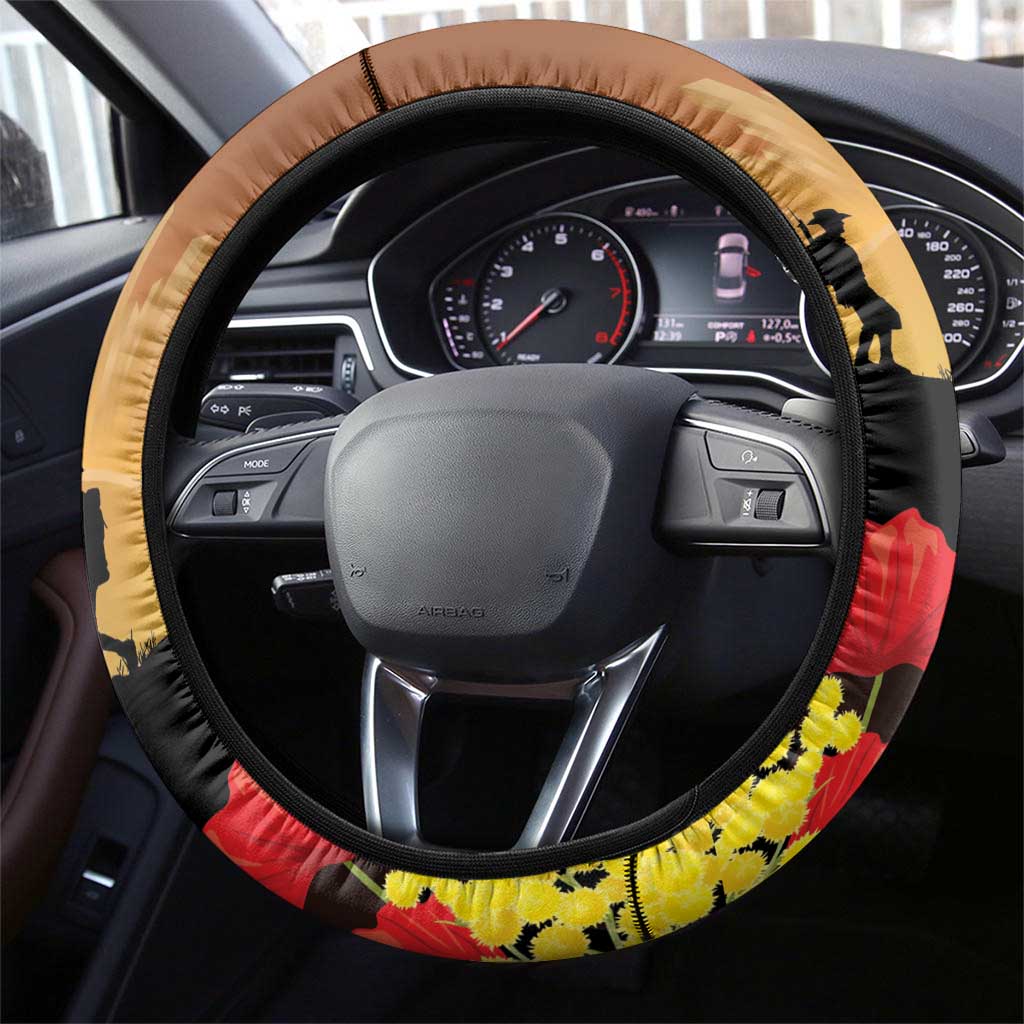 Australia Magpie ANZAC Day Steering Wheel Cover Rising Sun 25th April Poppy Golden Wattle - Aussie Hoodie