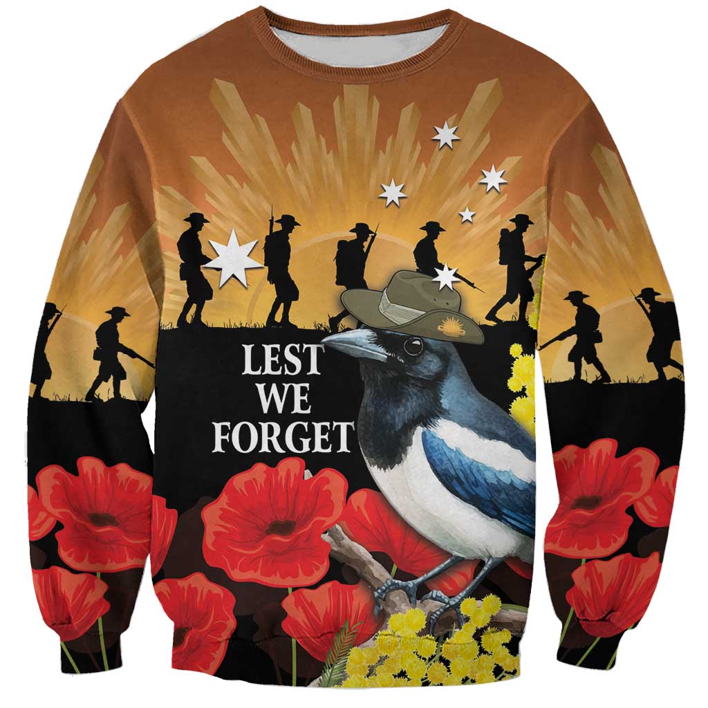 Australia Magpie ANZAC Day Sweatshirt Rising Sun 25th April Poppy Golden Wattle - Aussie Hoodie
