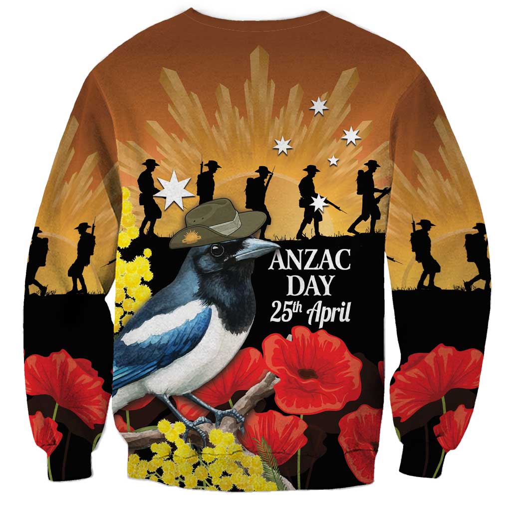 Australia Magpie ANZAC Day Sweatshirt Rising Sun 25th April Poppy Golden Wattle - Aussie Hoodie