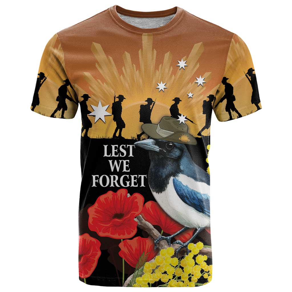 Australia Magpie ANZAC Day T Shirt Rising Sun 25th April Poppy Golden Wattle - Aussie Hoodie