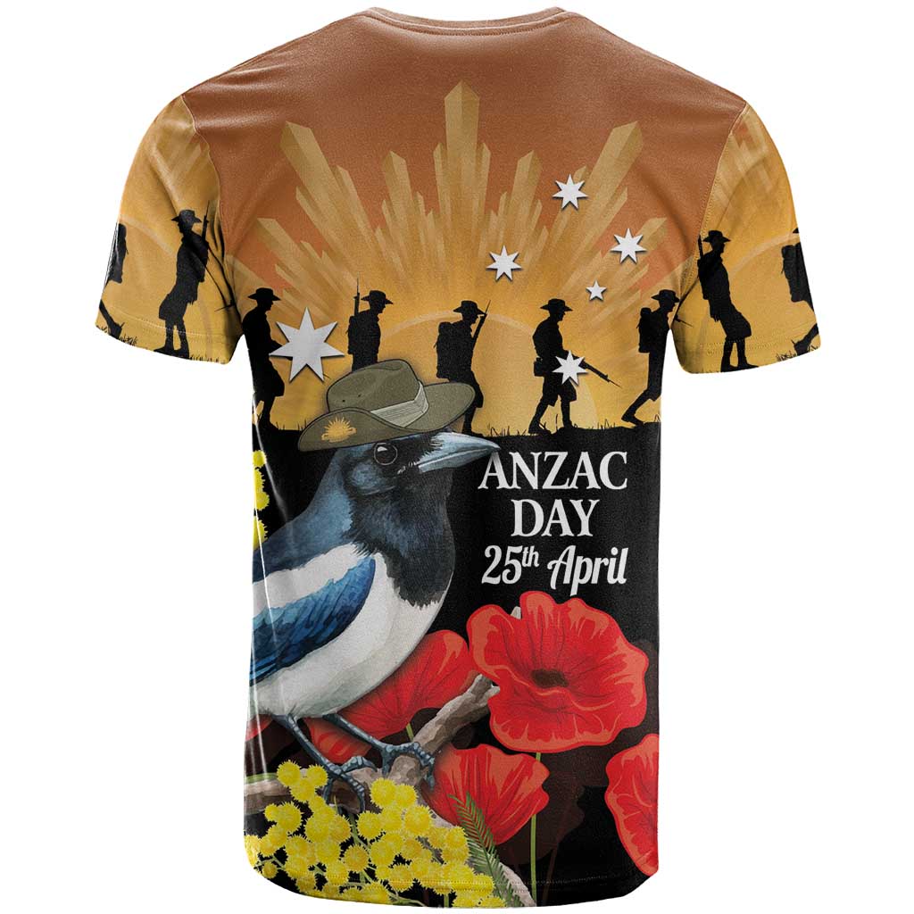 Australia Magpie ANZAC Day T Shirt Rising Sun 25th April Poppy Golden Wattle - Aussie Hoodie
