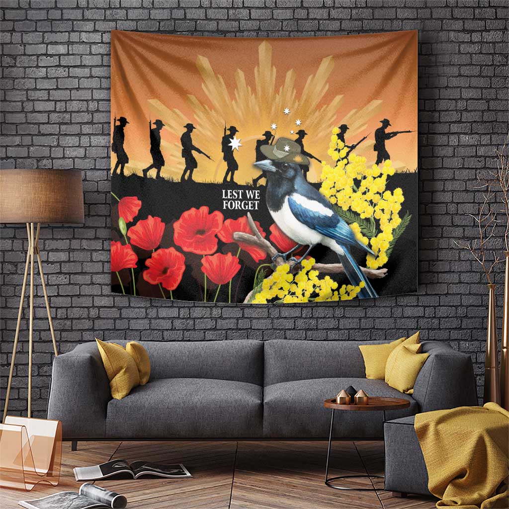 Australia Magpie ANZAC Day Tapestry Rising Sun 25th April Poppy Golden Wattle - Aussie Hoodie